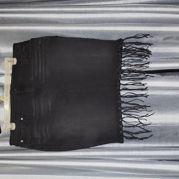 Black Denim Tassle Pencil Skirt - Picture 1 of 3